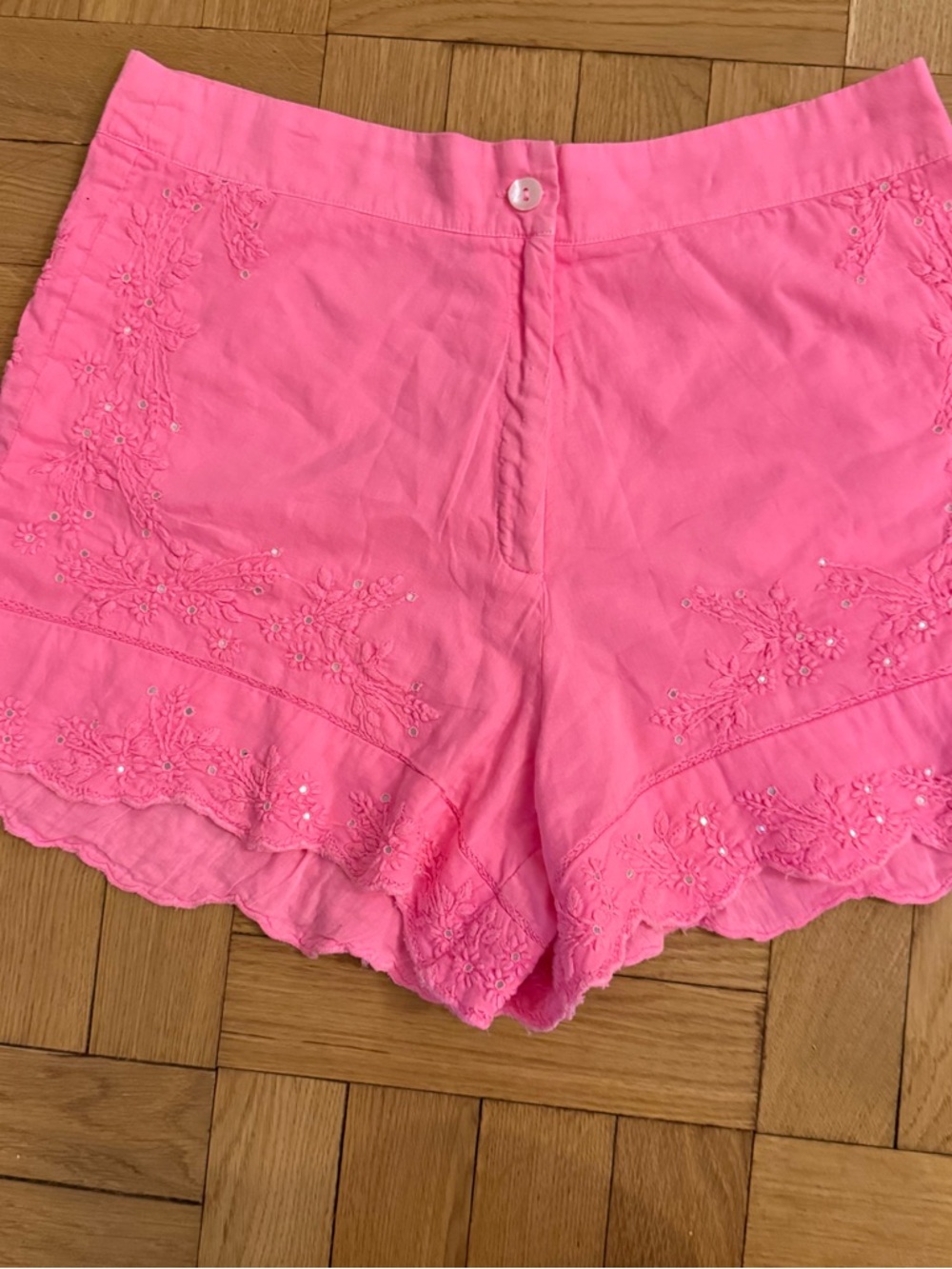 Juliet Dunn London Embroidered Pink Shorts